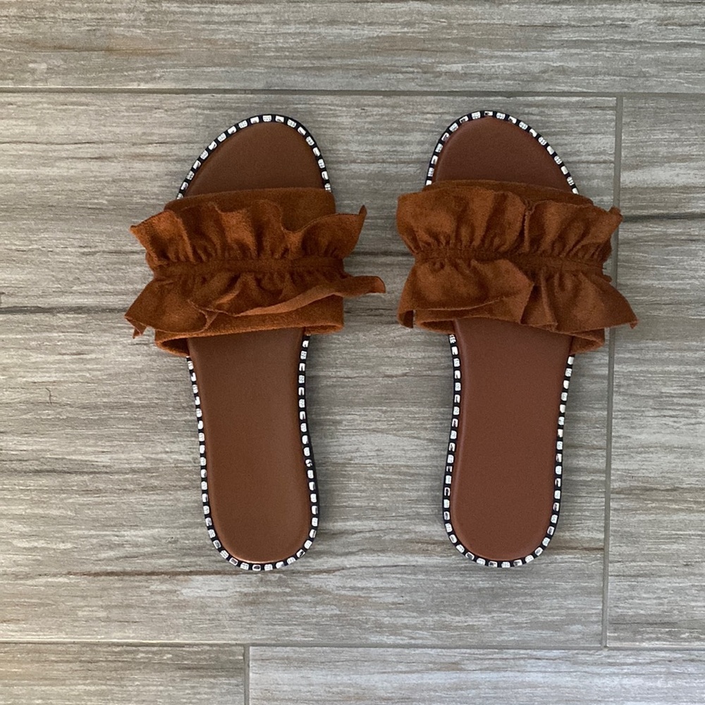 NWOT never worn size 37 brown faux suede sandals